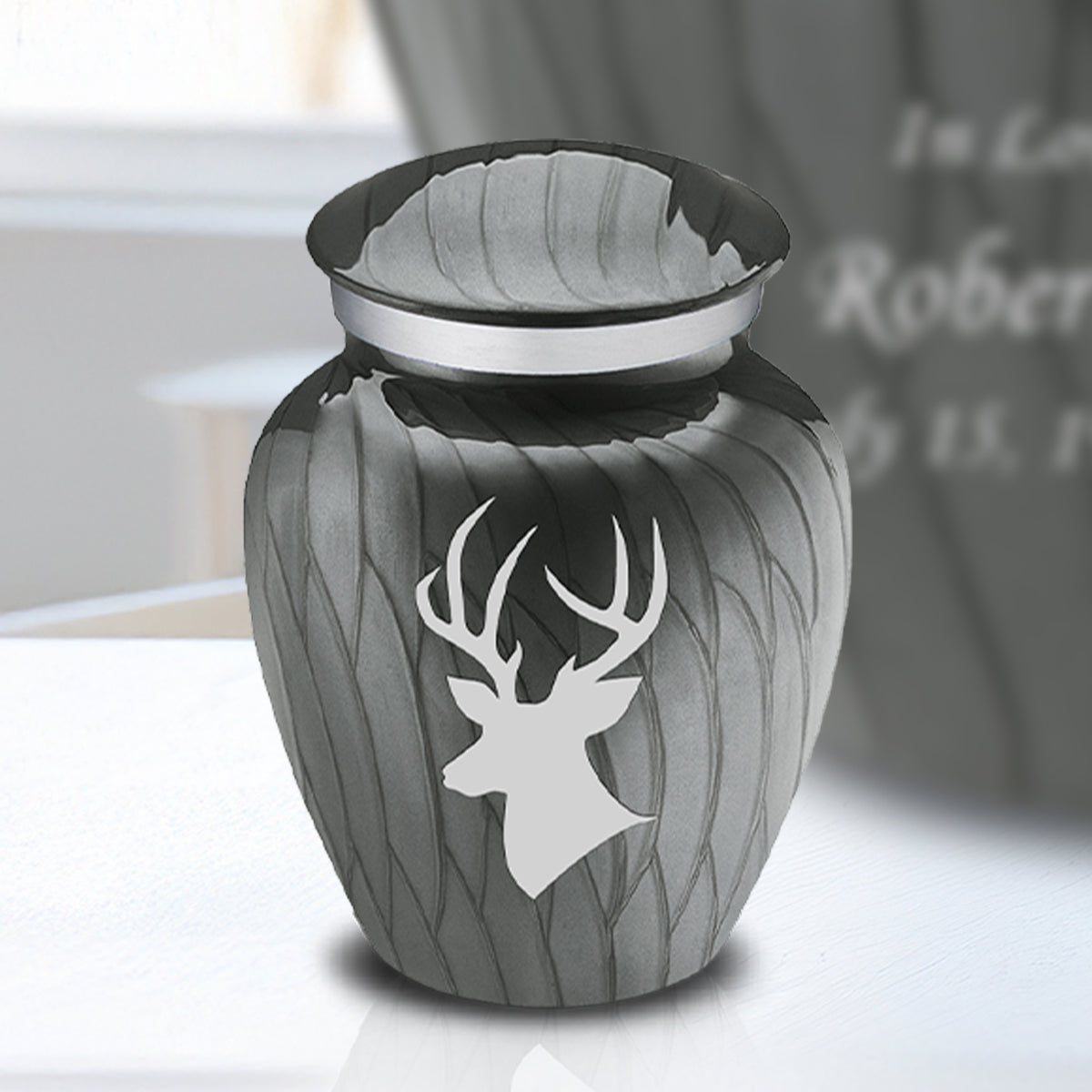 Keepsake Embrace Pearl Silver Deer Cremation Urn