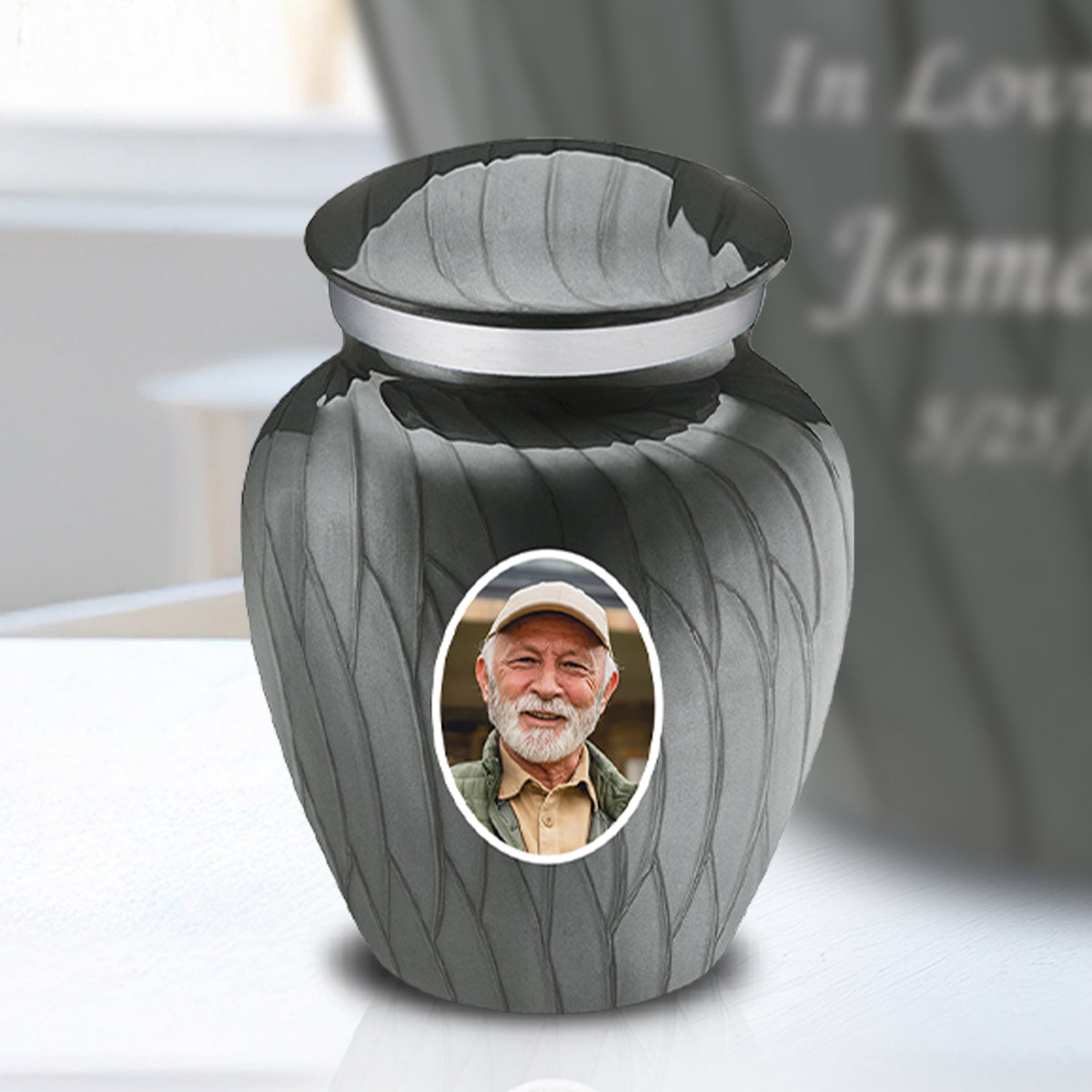 Keepsake Embrace Pearl Silver Portrait Cremation Urn