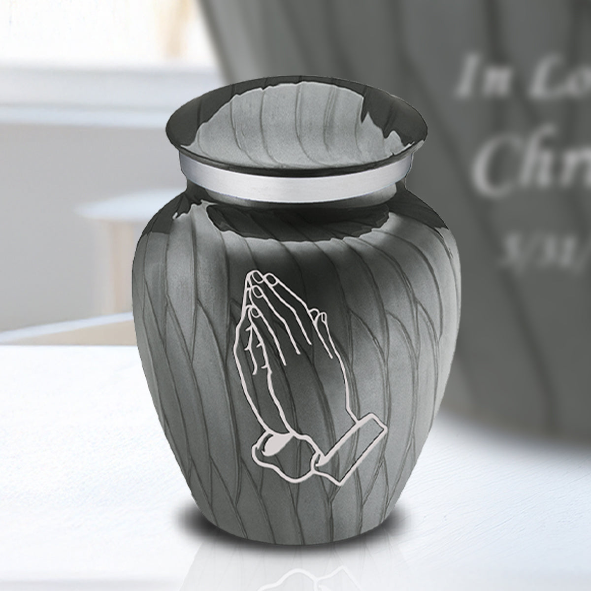 Keepsake Embrace Pearl Silver Praying Hands Cremation Urn