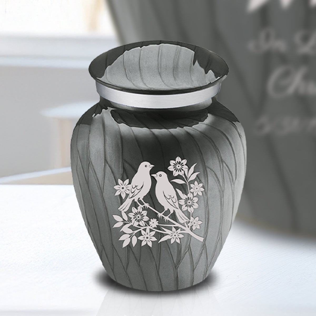 Keepsake Embrace Pearl Silver Songbirds Cremation Urn