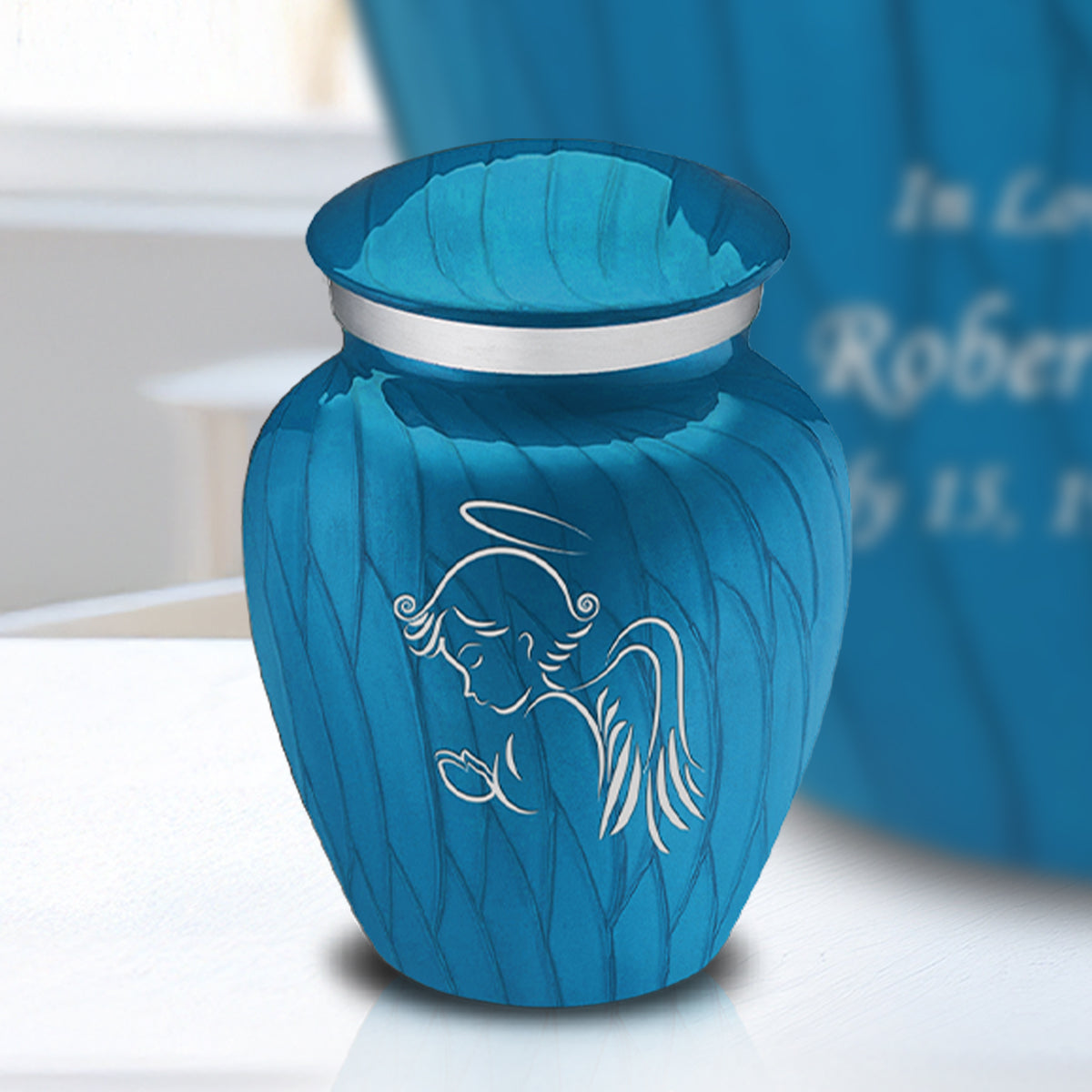 Keepsake Embrace Pearl Racing Blue Angel Cremation Urn