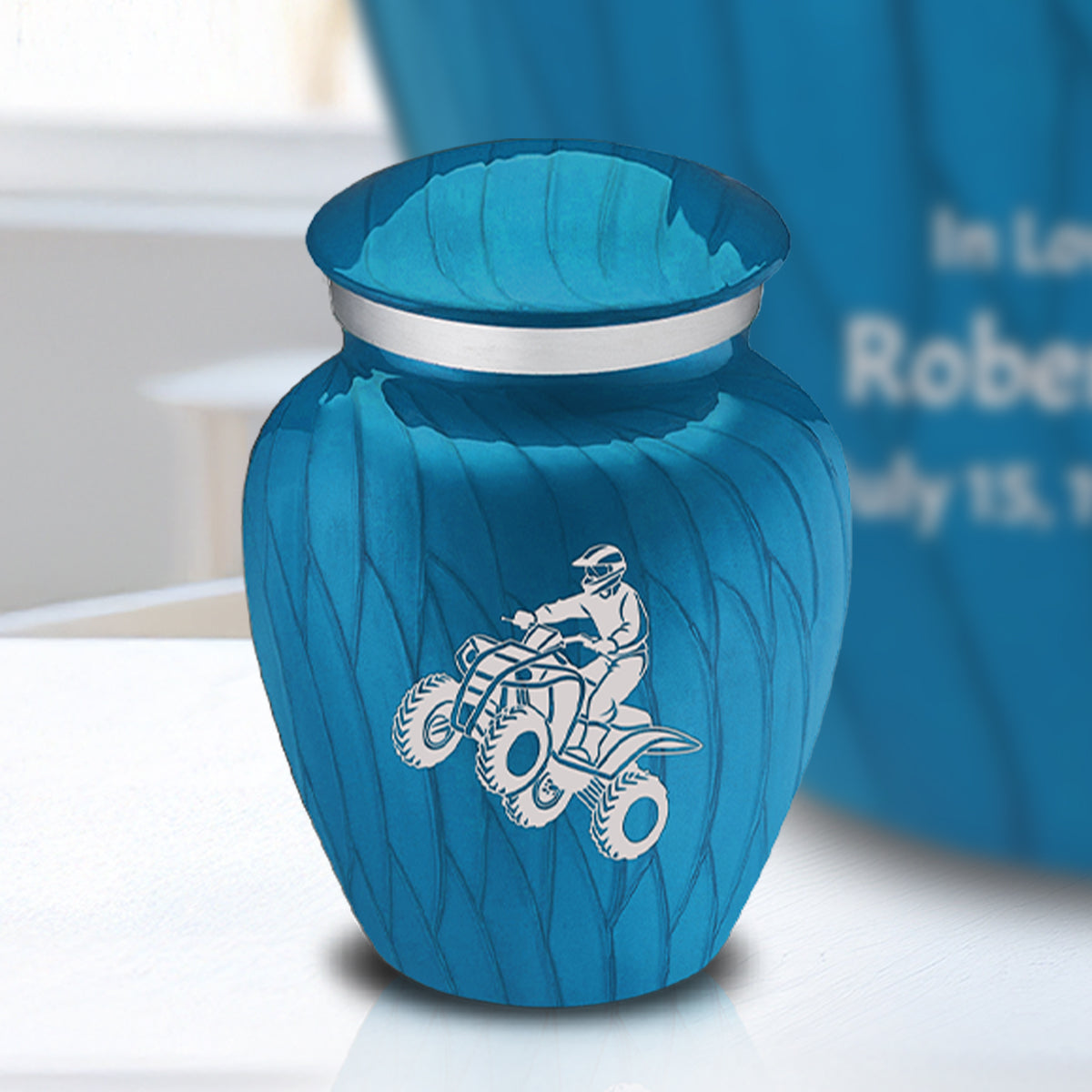 Keepsake Embrace Pearl Racing Blue ATV Cremation Urn