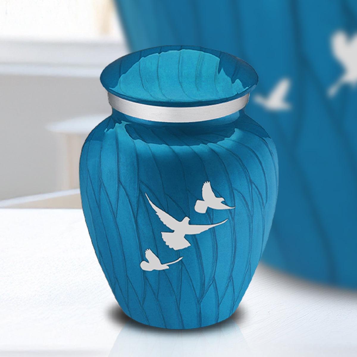 Keepsake Embrace Pearl Racing Blue Doves Cremation Urn