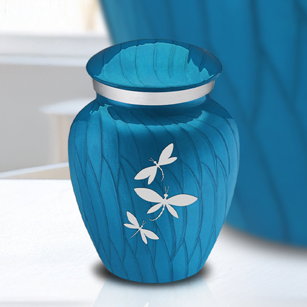 Keepsake Embrace Pearl Racing Blue Dragonflies Cremation Urn