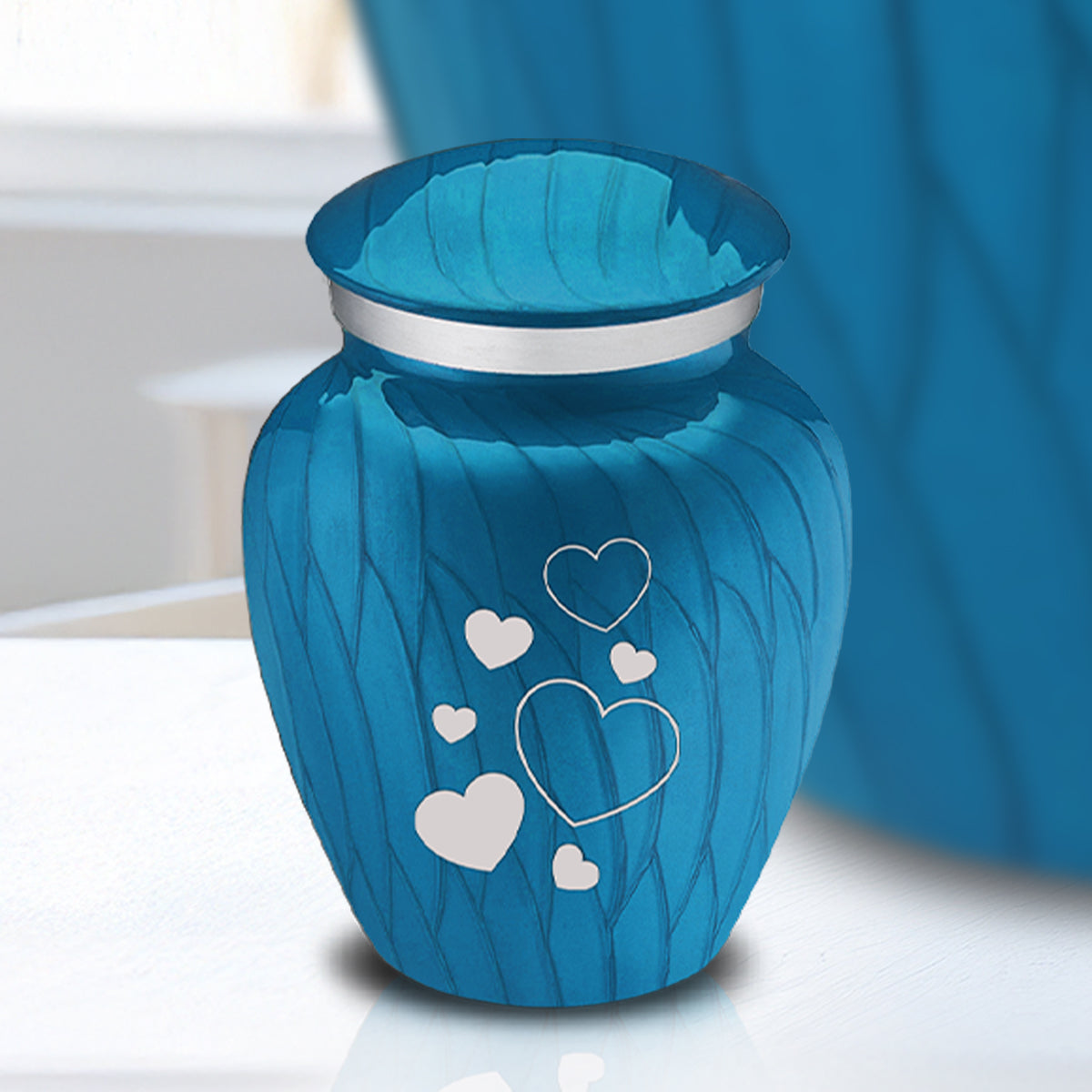 Keepsake Embrace Pearl Racing Blue Floating Heart Cremation Urn