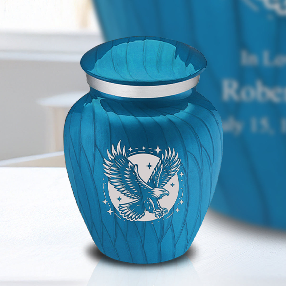 Keepsake Embrace Pearl Racing Blue Flying Eagle Cremation Urn