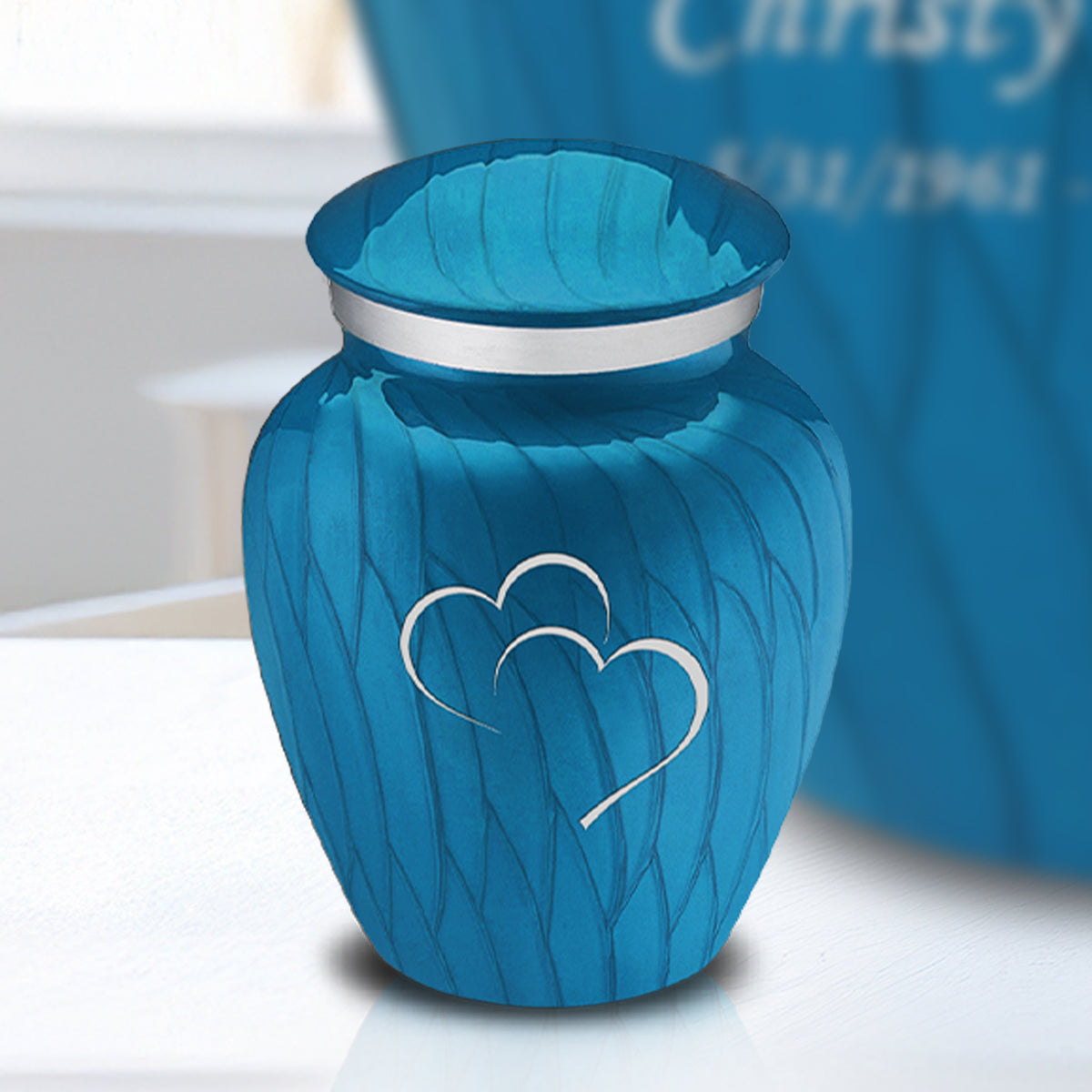 Keepsake Embrace Pearl Racing Blue Hearts Cremation Urn