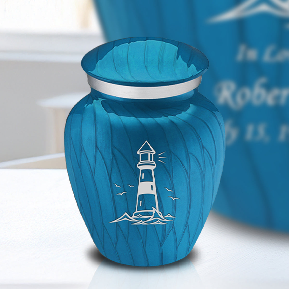 Keepsake Embrace Pearl Racing Blue Lighthouse Cremation Urn