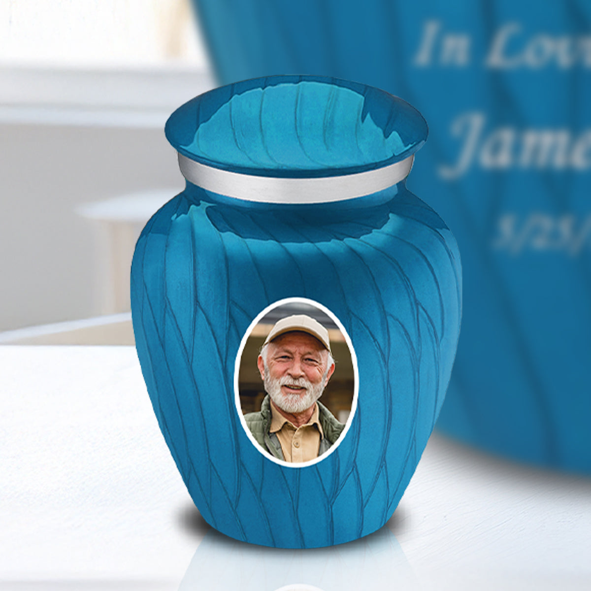 Keepsake Embrace Pearl Racing Blue Portrait Cremation Urn
