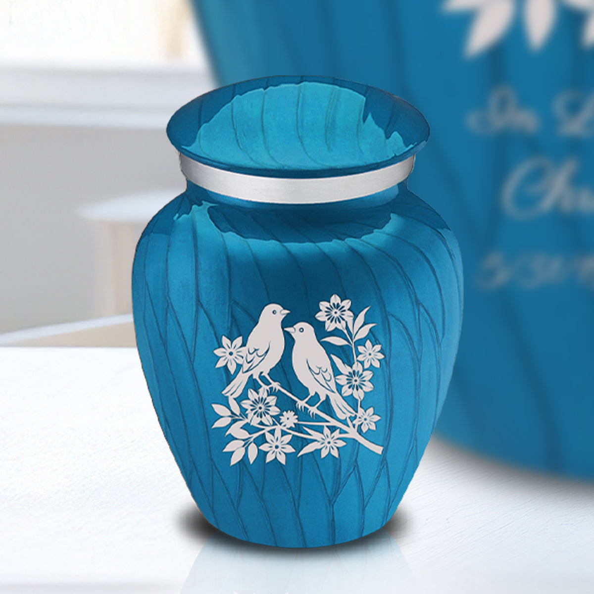 Keepsake Embrace Pearl Racing Blue Songbirds Cremation Urn