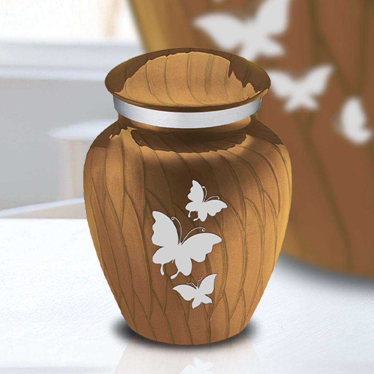 Keepsake Embrace Pearl Gold Butterflies Cremation Urn