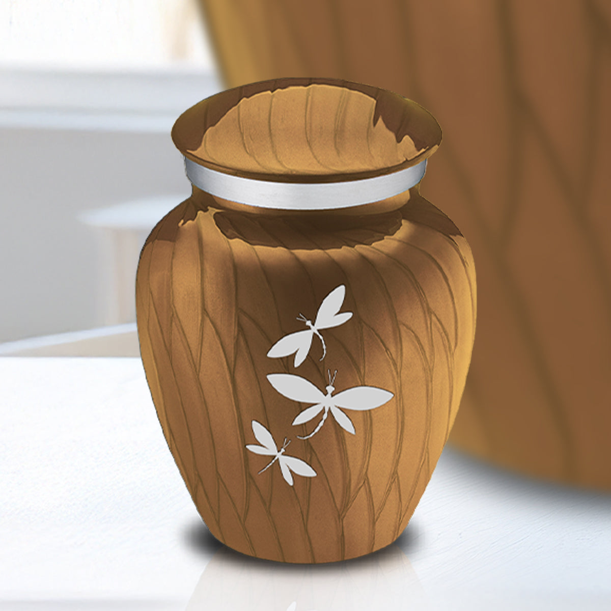 Keepsake Embrace Pearl Gold Dragonflies Cremation Urn