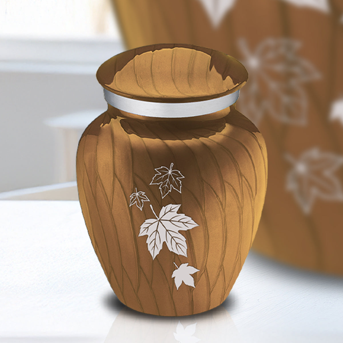 Keepsake Embrace Pearl Gold Falling Leaves Cremation Urn