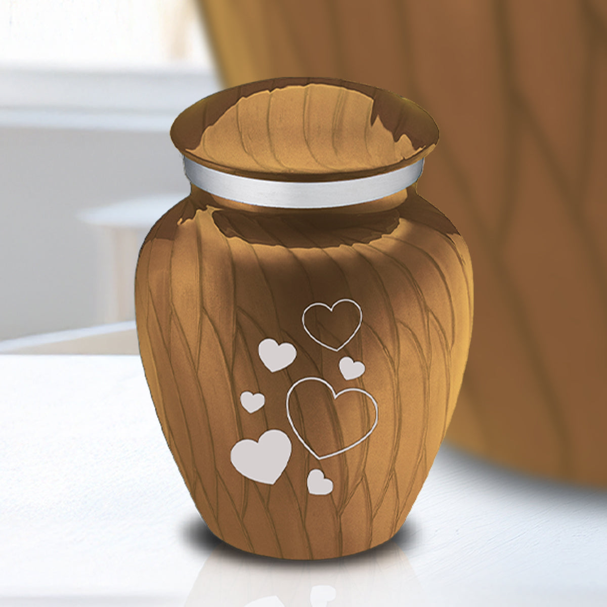 Keepsake Embrace Pearl Gold Floating Heart Cremation Urn