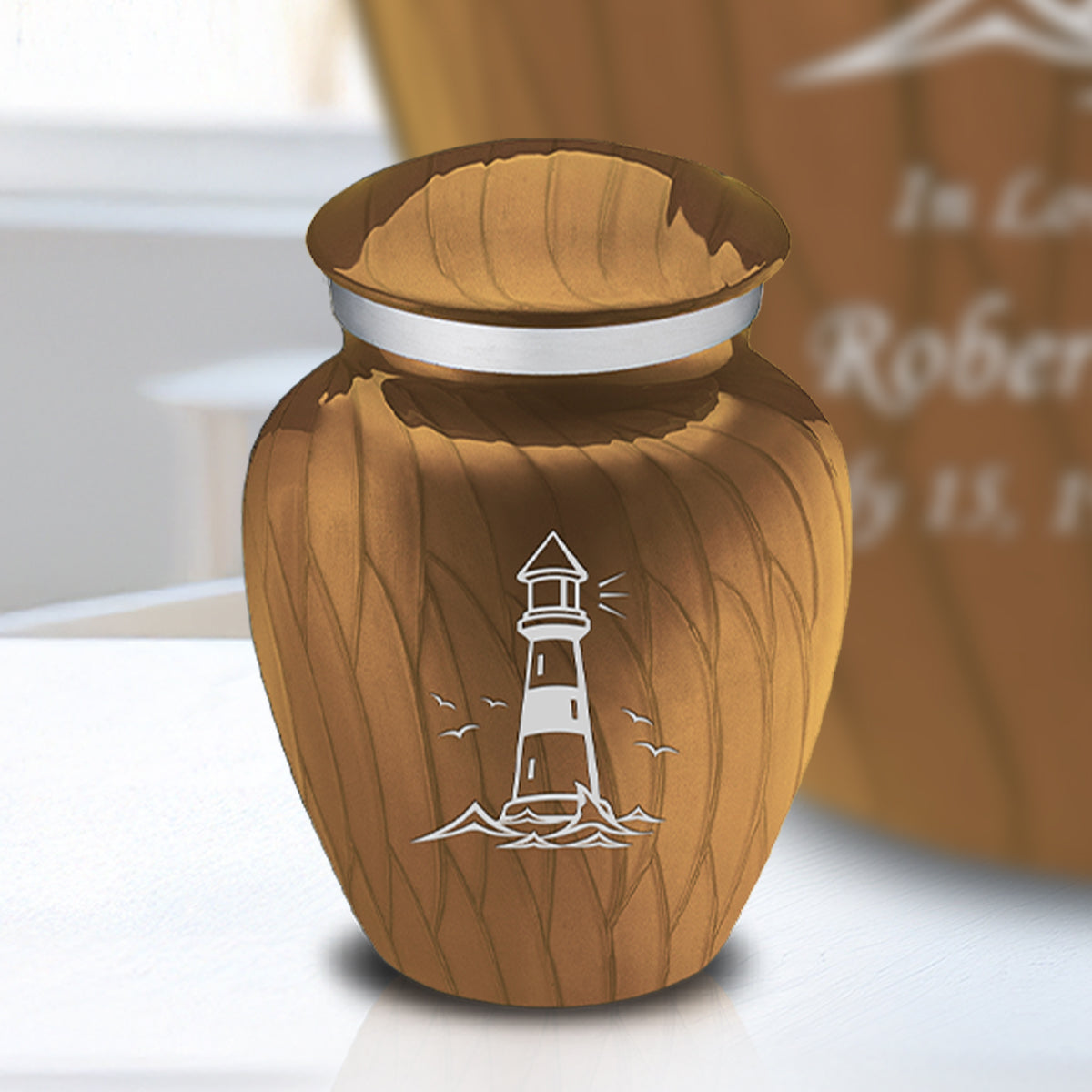 Keepsake Embrace Pearl Gold Lighthouse Cremation Urn