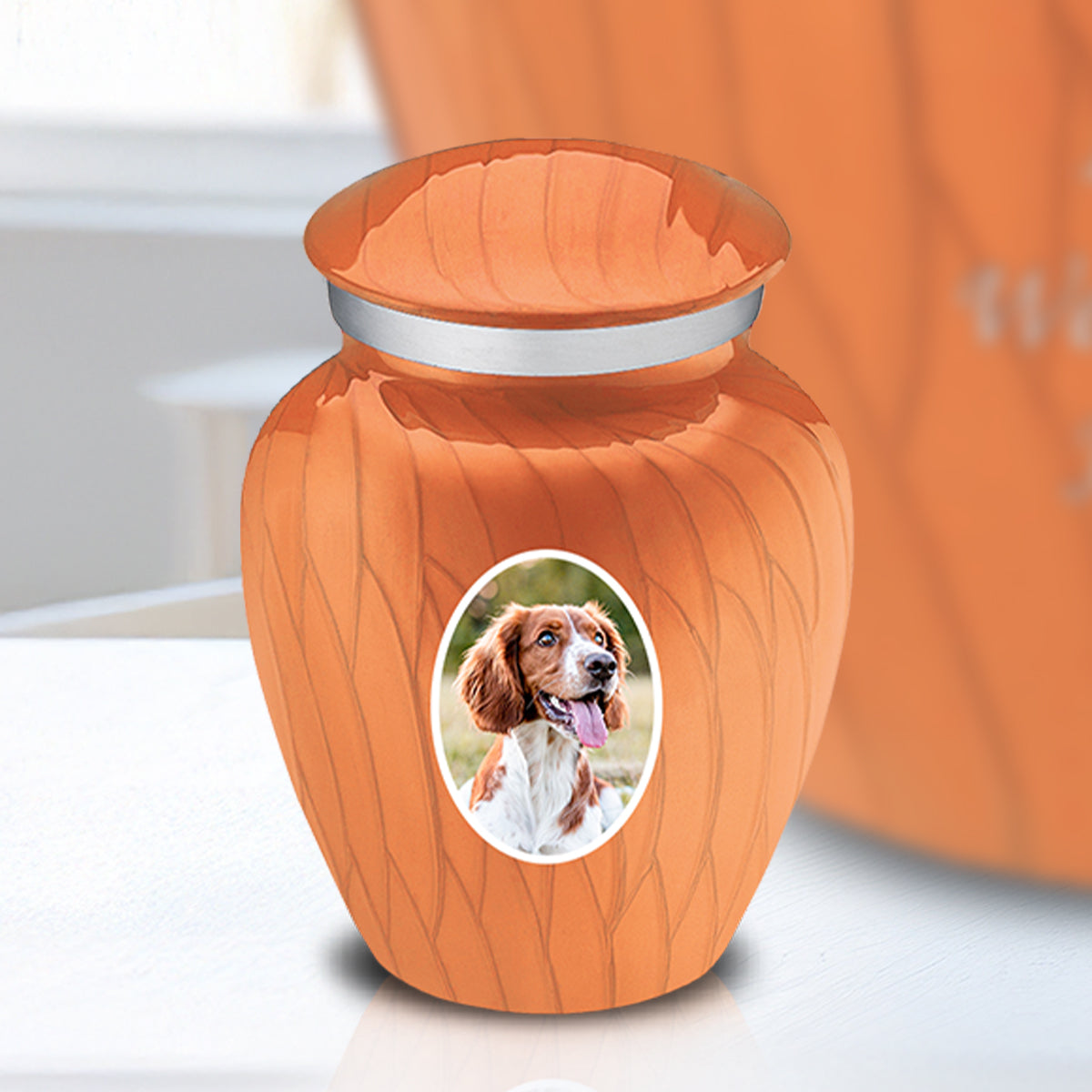 Keepsake Pet Embrace Pearl Orange Portrait Cremation Urn