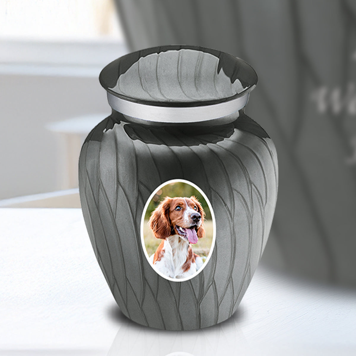 Keepsake Pet Embrace Pearl Silver Portrait Cremation Urn