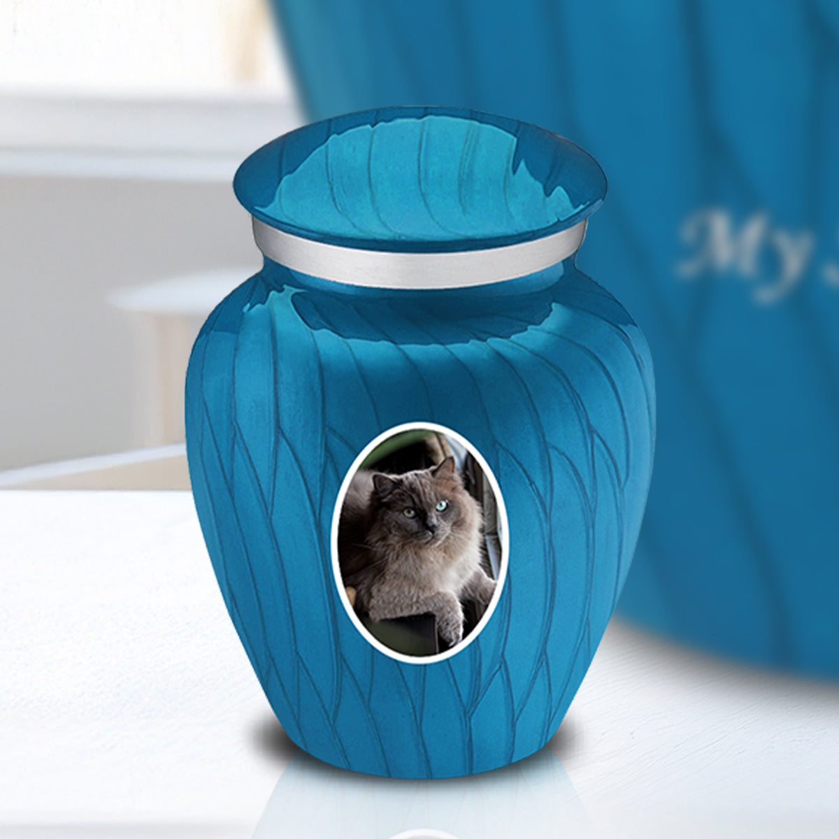 Keepsake Pet Embrace Pearl Racing Blue Portrait Cremation Urn