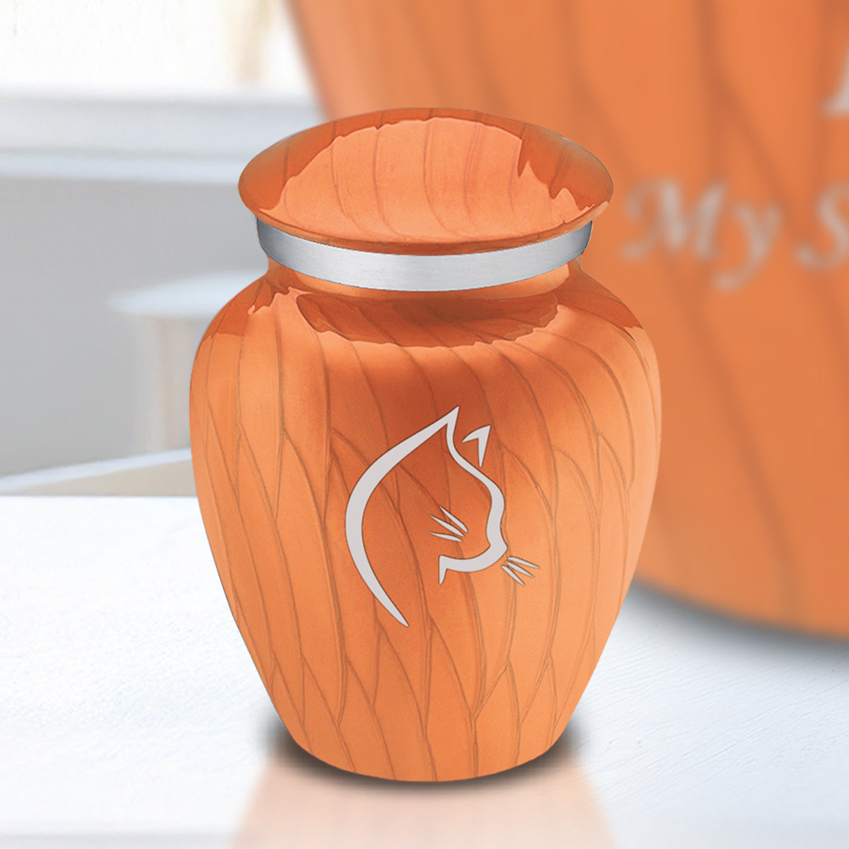 Keepsake Embrace Pearl Orange Cat Pet Cremation Urn