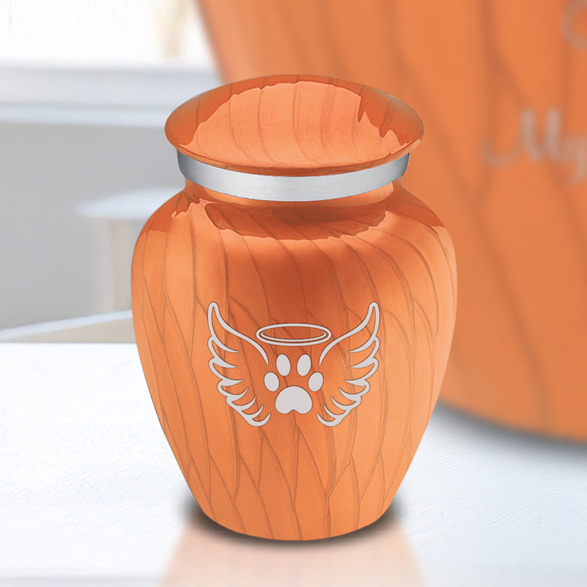 Keepsake Embrace Pearl Orange Pet Angel Wings Cremation Urn