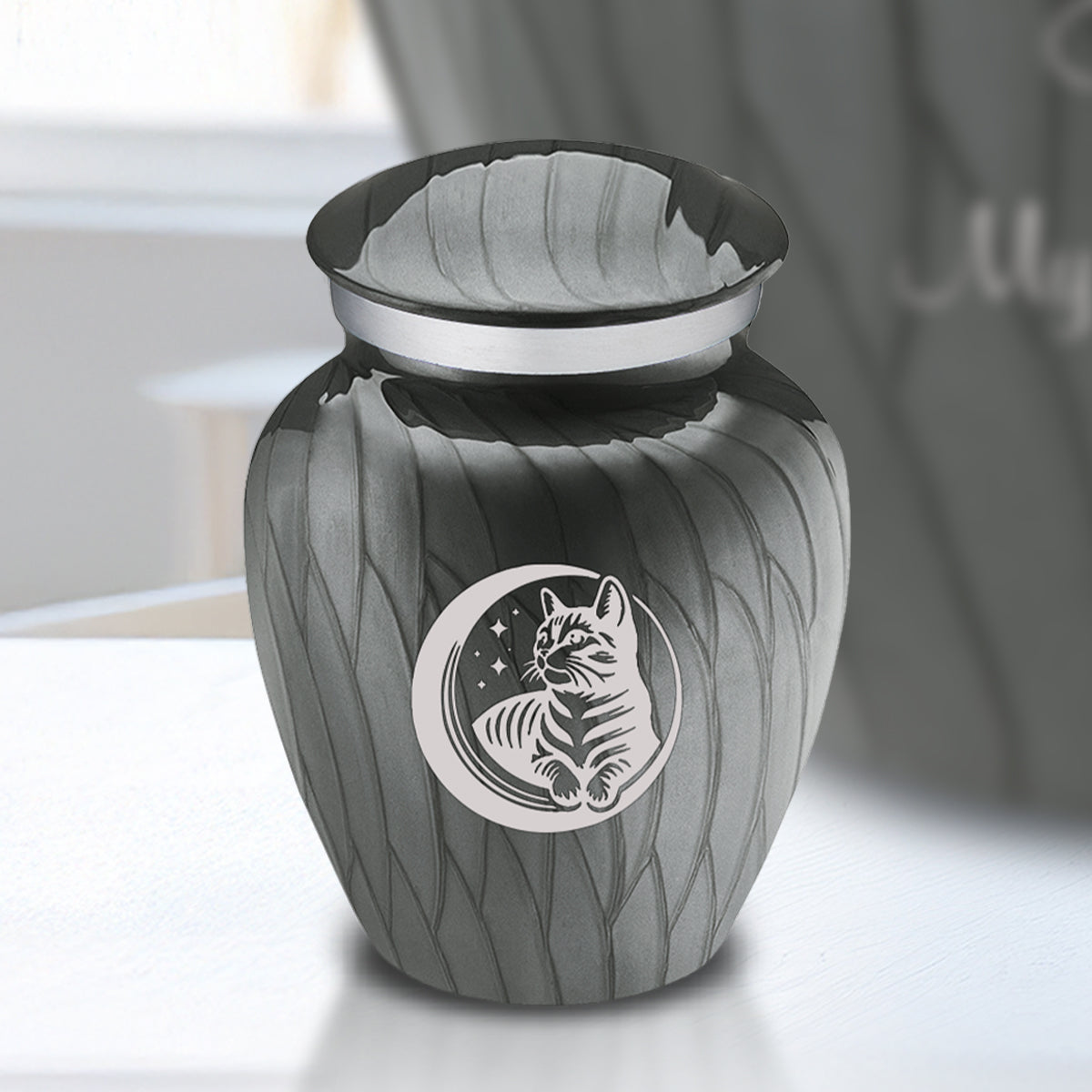 Keepsake Embrace Pearl Silver Pet Cute Cat Cremation Urn