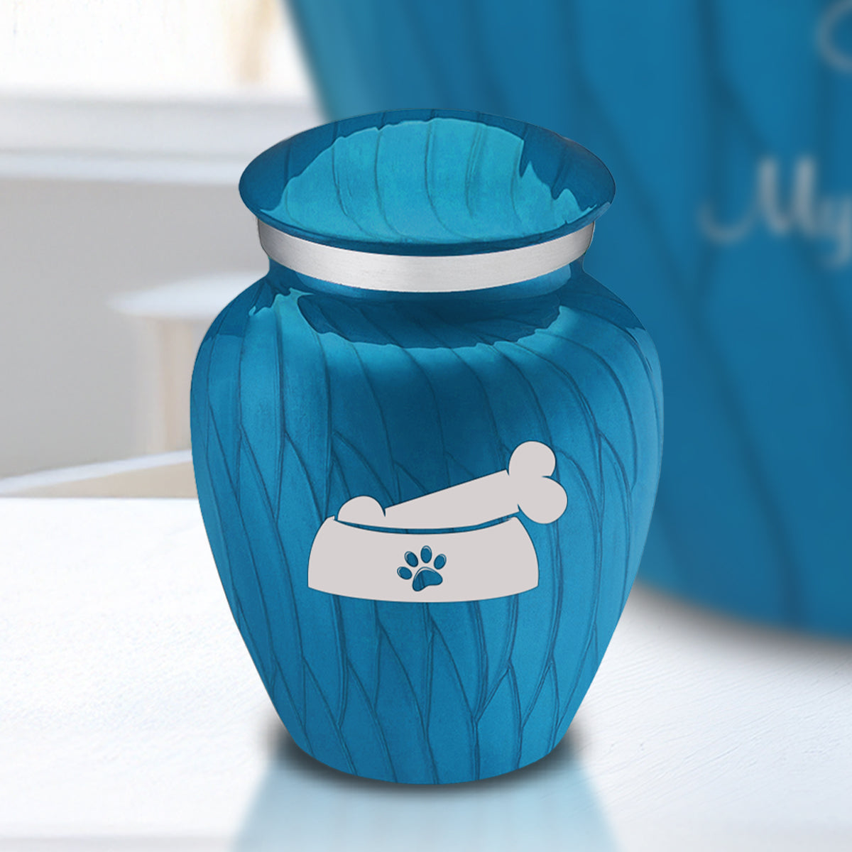 Keepsake  Embrace Pearl Racing Blue Pet Dog Bone Cremation Urn