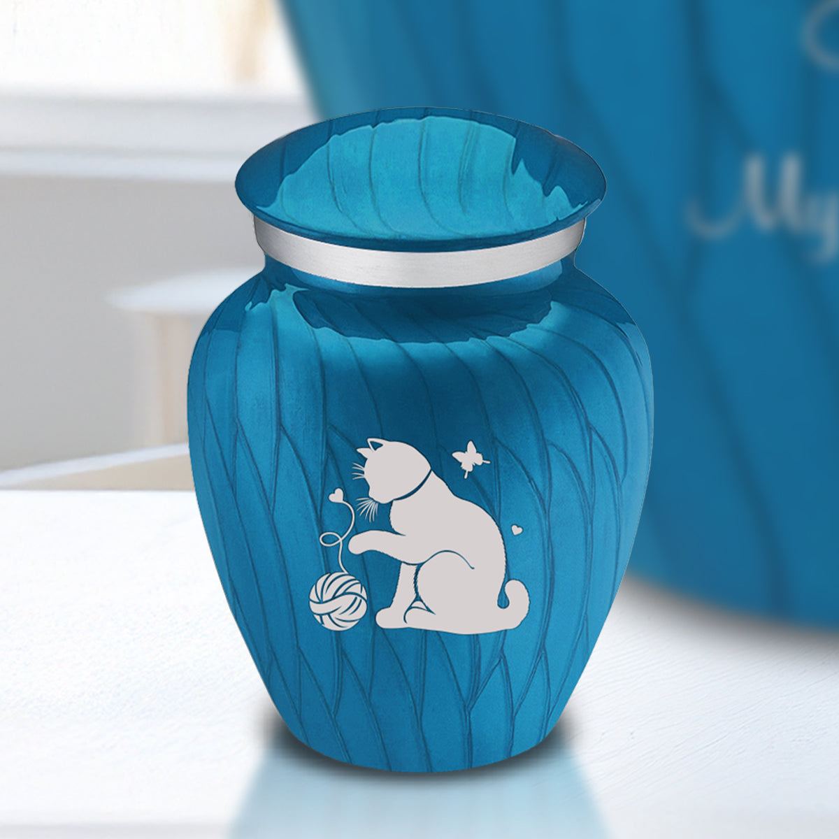 Keepsake Embrace Pearl Racing Blue Pet Fun Cat Cremation Urn