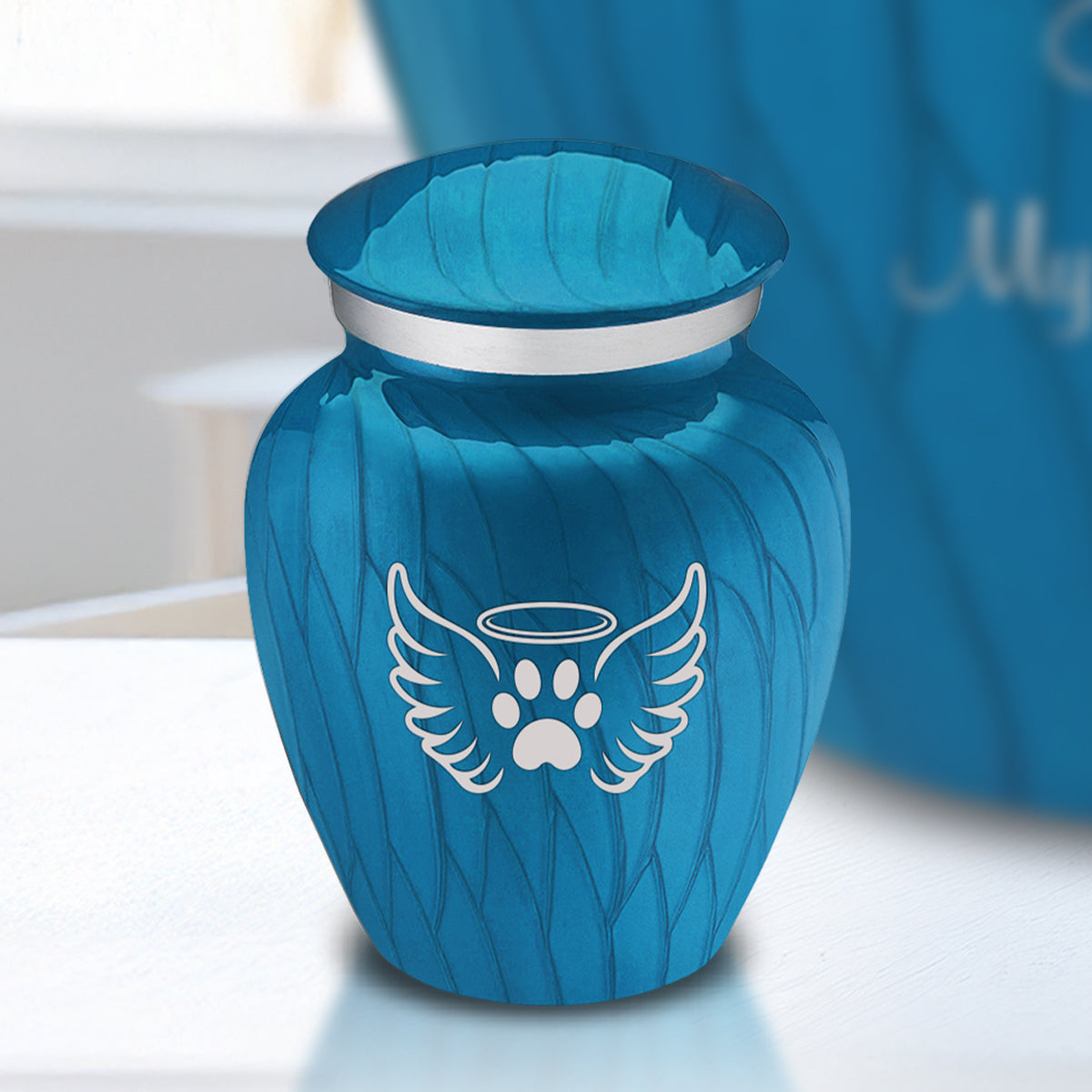 Keepsake Embrace Pearl Racing Blue Pet Angel Wings Cremation Urn