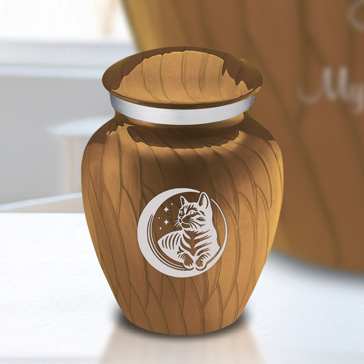 Keepsake Embrace Pearl Gold Pet Cute Cat Cremation Urn