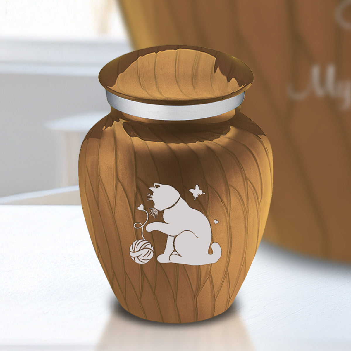 Keepsake Embrace Pearl Gold Pet Fun Cat Cremation Urn