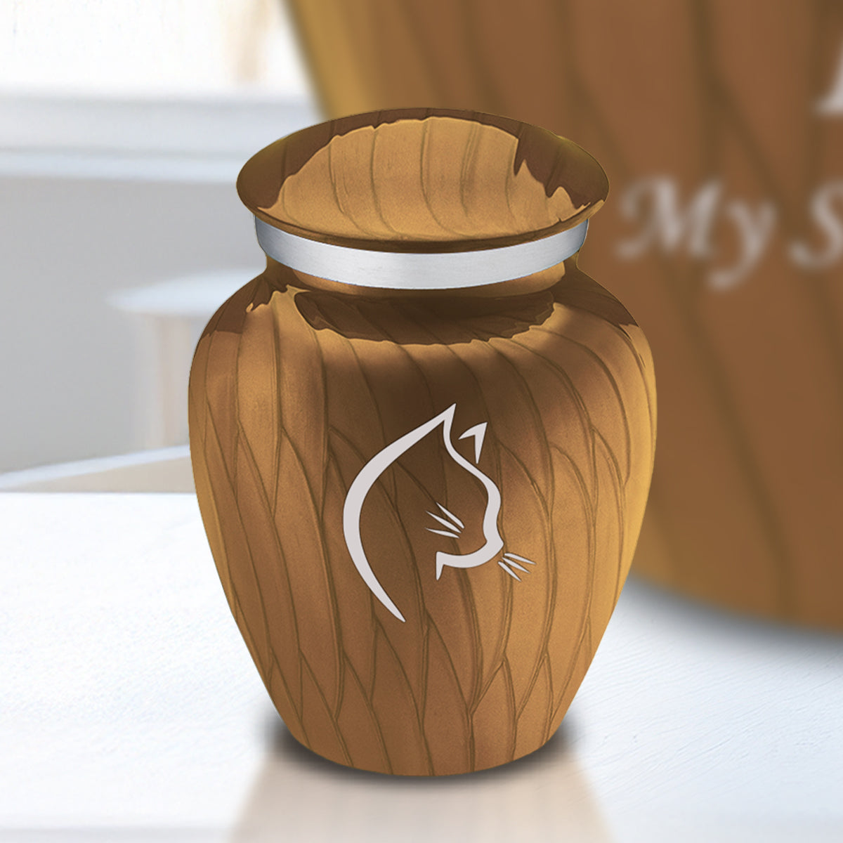 Keepsake Embrace Pearl Gold Cat Pet Cremation Urn