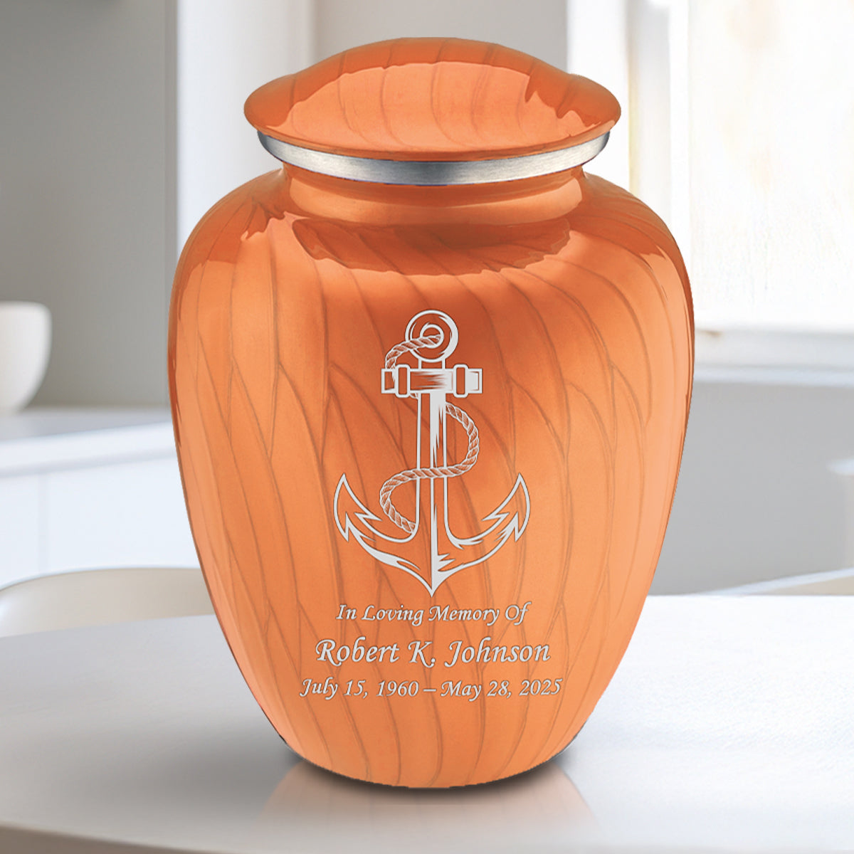 Medium Embrace Pearl Orange Anchor Cremation Urn