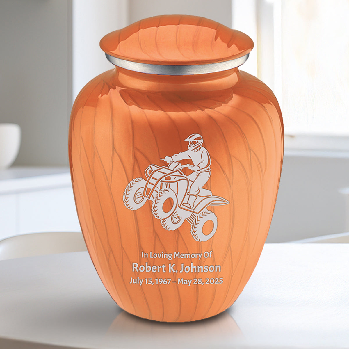 Medium Embrace Pearl Orange ATV Cremation Urn