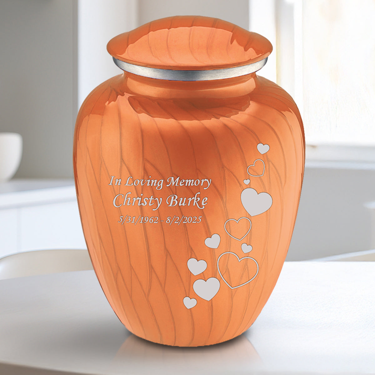 Medium Embrace Pearl Orange Floating Heart Cremation Urn
