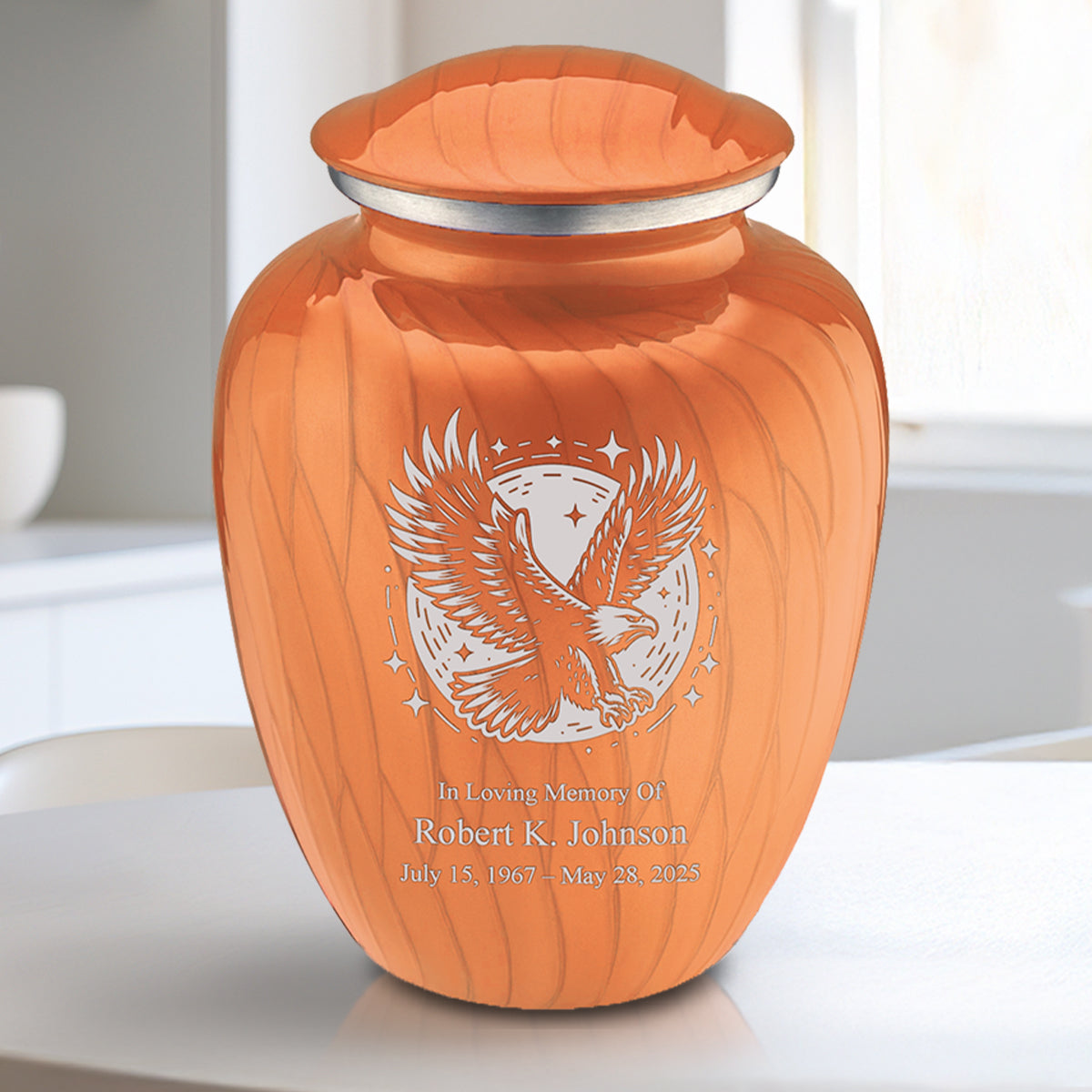 Medium Embrace Pearl Orange Flying Eagle Cremation Urn