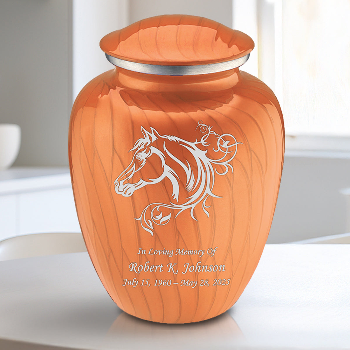 Medium Embrace Pearl Orange Horse Cremation Urn