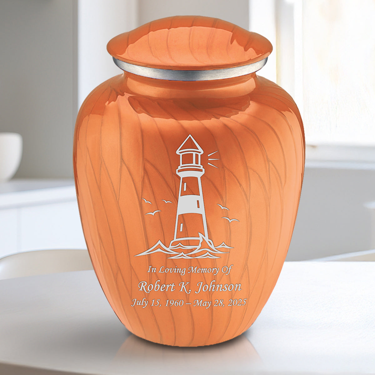Medium Embrace Pearl Orange Lighthouse Cremation Urn