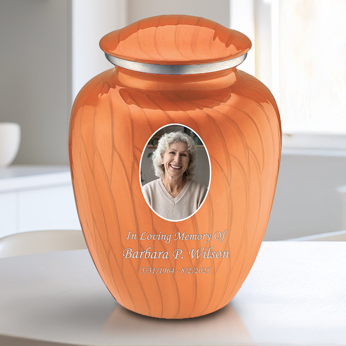Medium Embrace Pearl Orange Portrait Cremation Urn