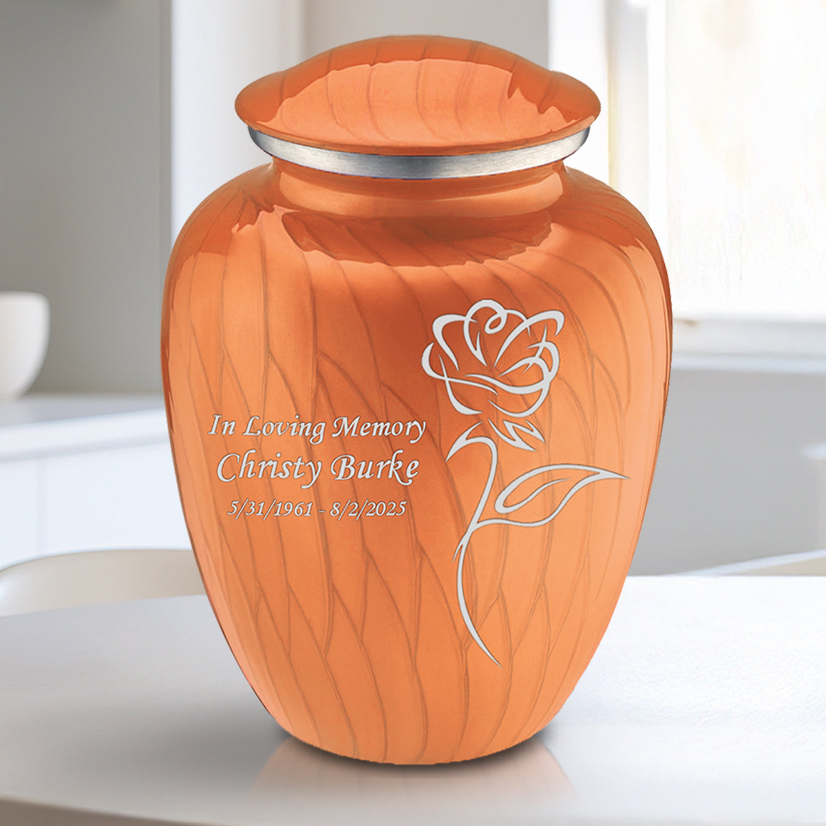 Medium Embrace Pearl Orange Rose Cremation Urn