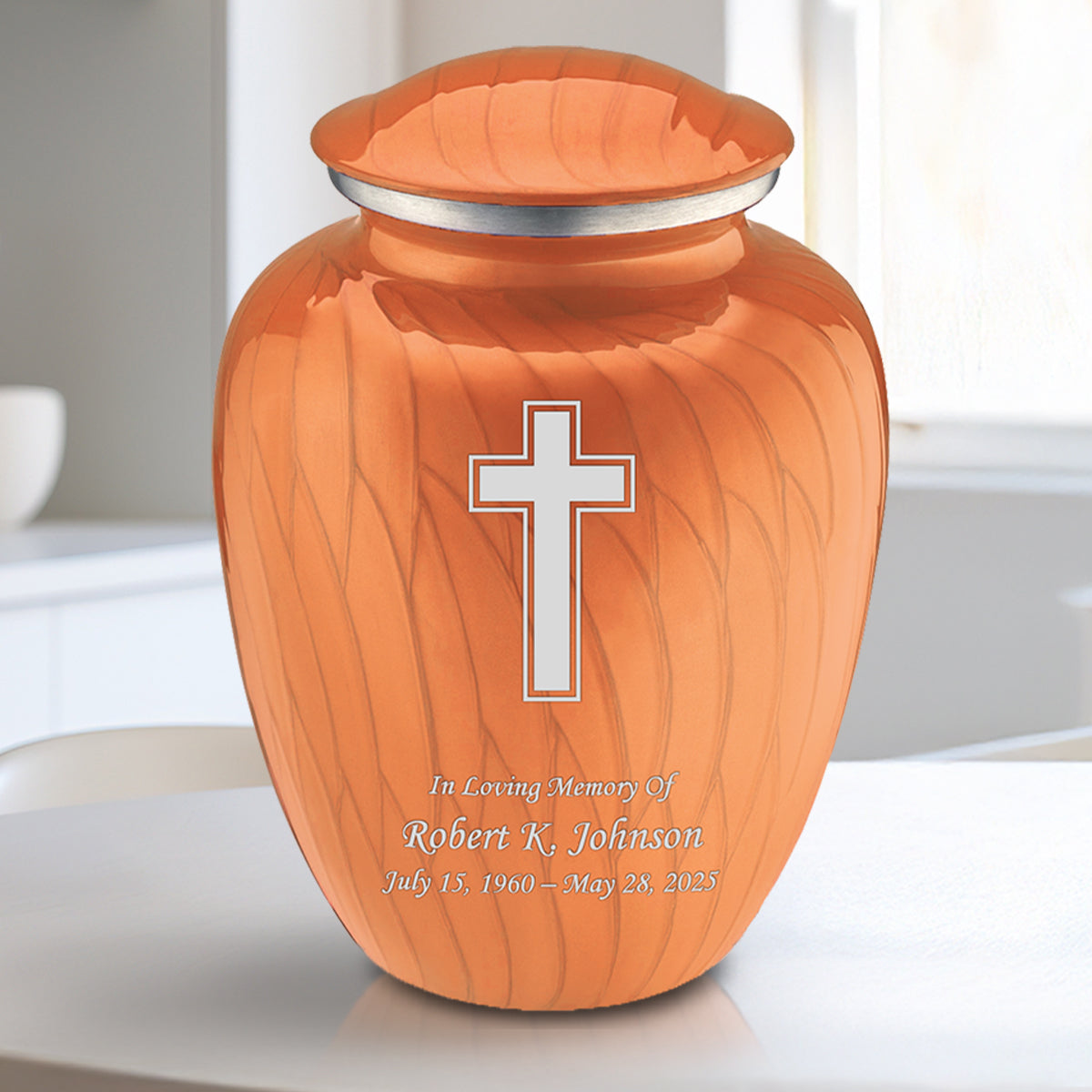 Medium Embrace Pearl Orange Simple Cross Cremation Urn