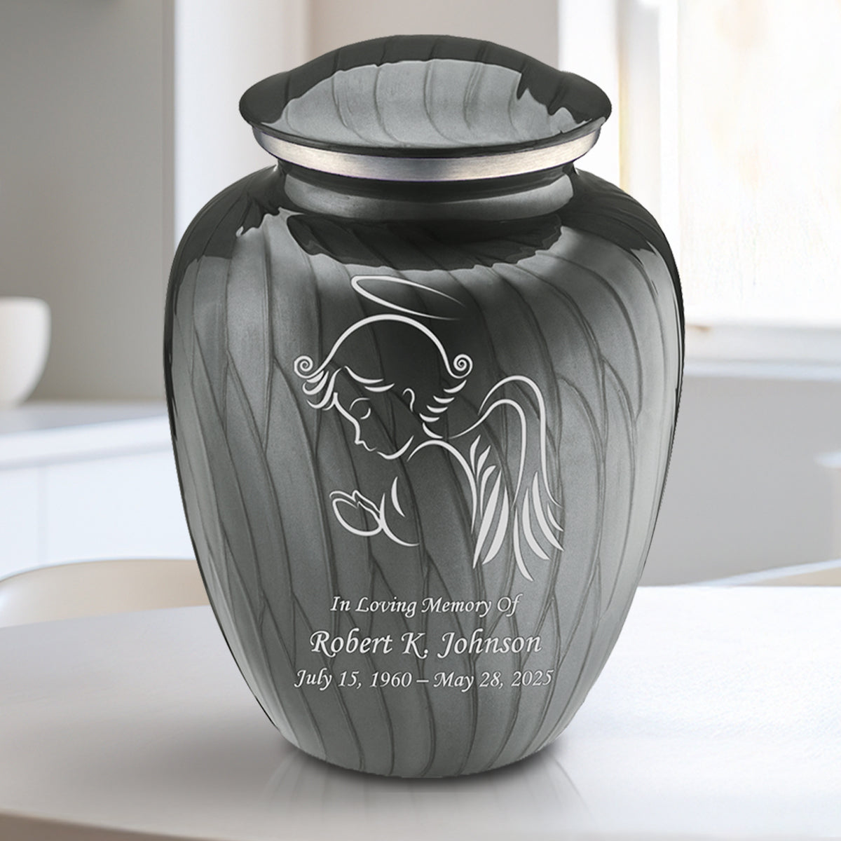 Medium Embrace Pearl Silver Angel Cremation Urn