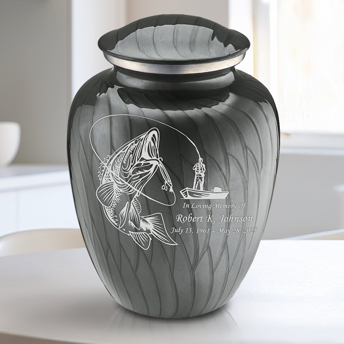 Medium Embrace Pearl Silver Fishing Cremation Urn