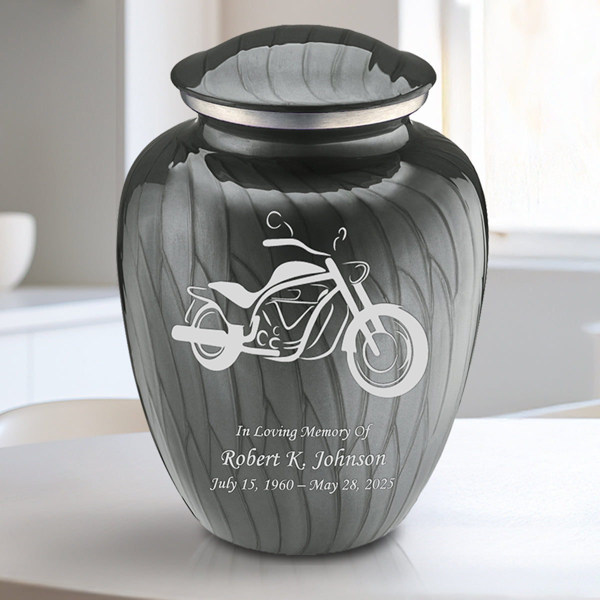 Medium Embrace Pearl Silver Motorcycle Cremation Urn