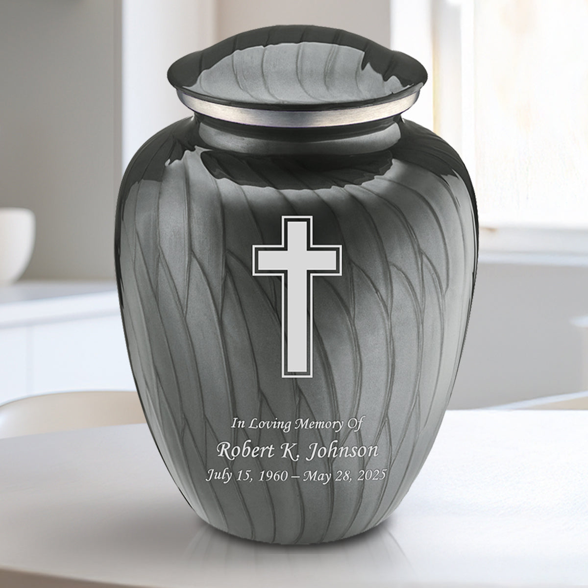 Medium Embrace Pearl Silver Simple Cross Cremation Urn