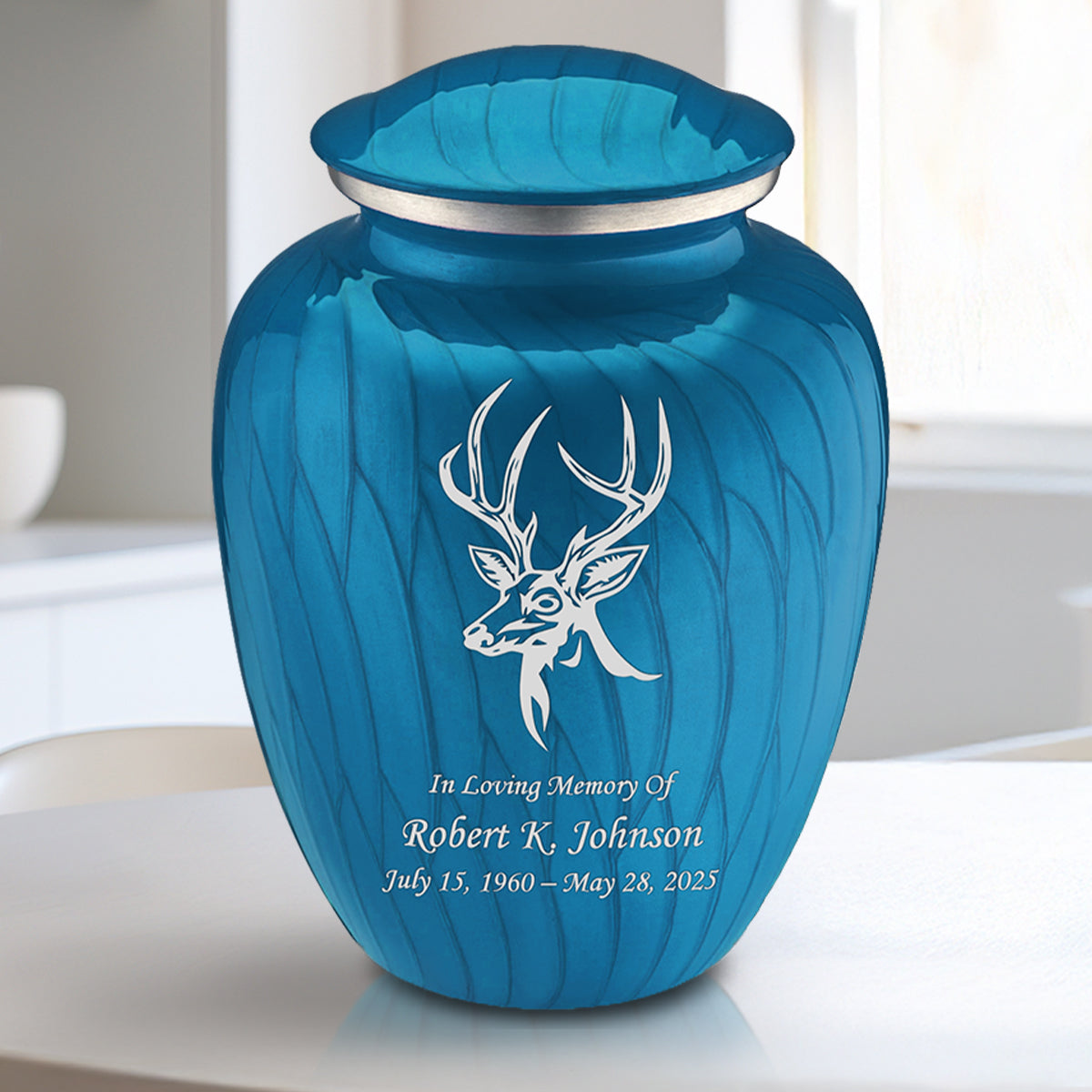 Medium Embrace Pearl Racing Blue Deer Cremation Urn