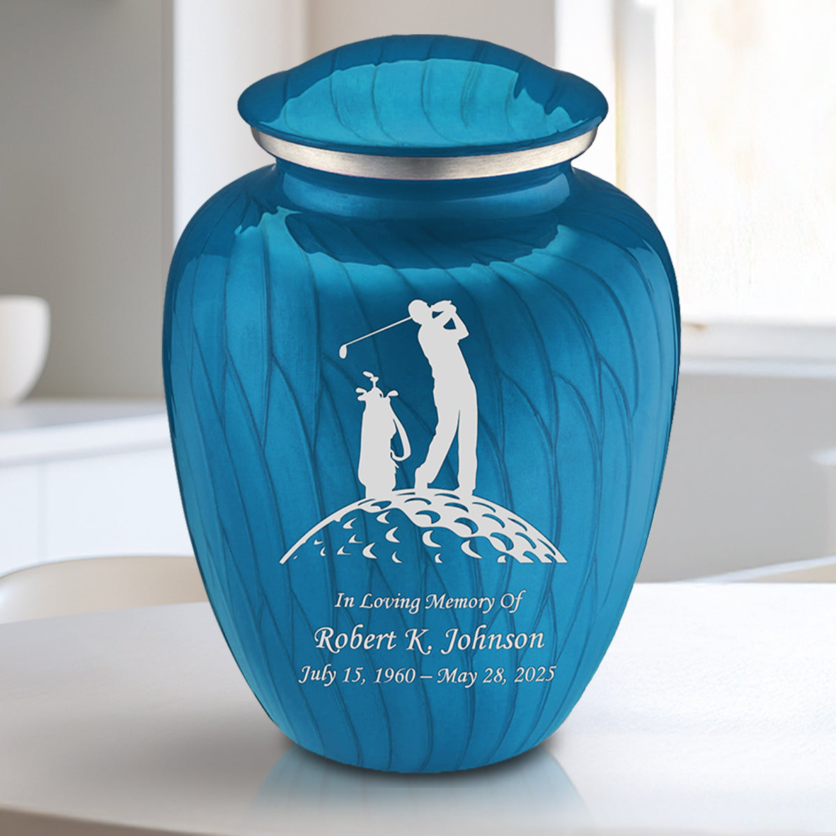 Medium Embrace Pearl Racing Blue Golf Cremation Urn