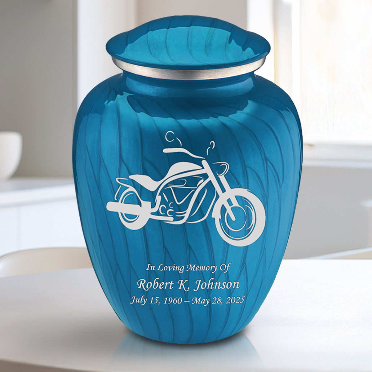 Medium Embrace Pearl Racing Blue Motorcycle Cremation Urn