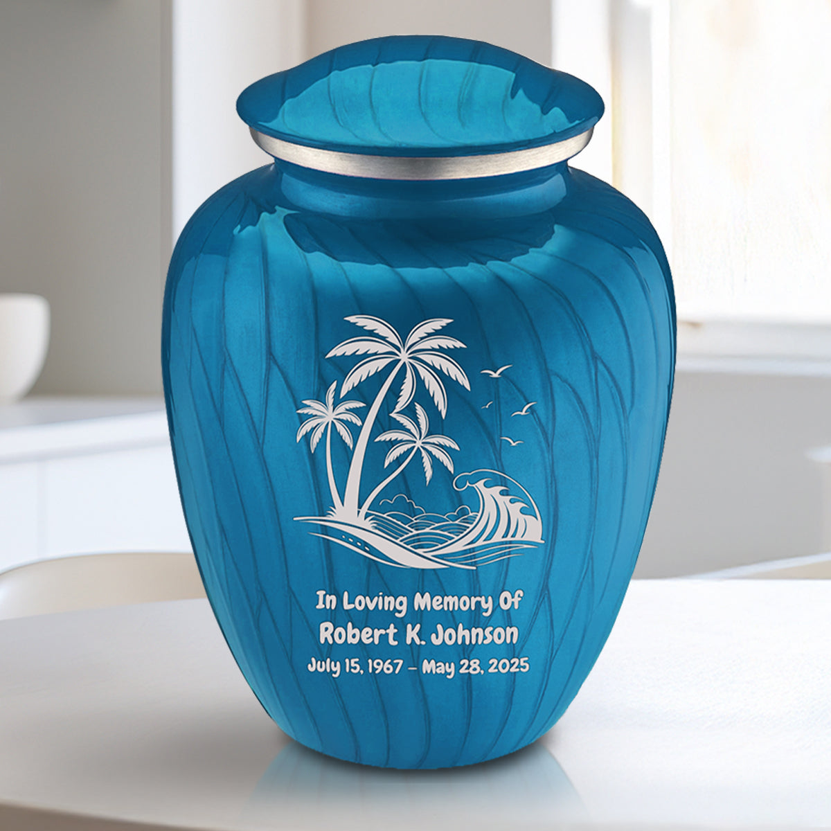 Medium Embrace Pearl Racing Blue Palm Beach Cremation Urn