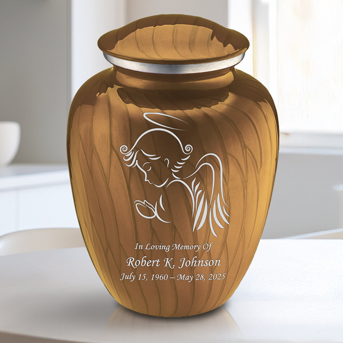 Medium Embrace Pearl Gold Angel Cremation Urn