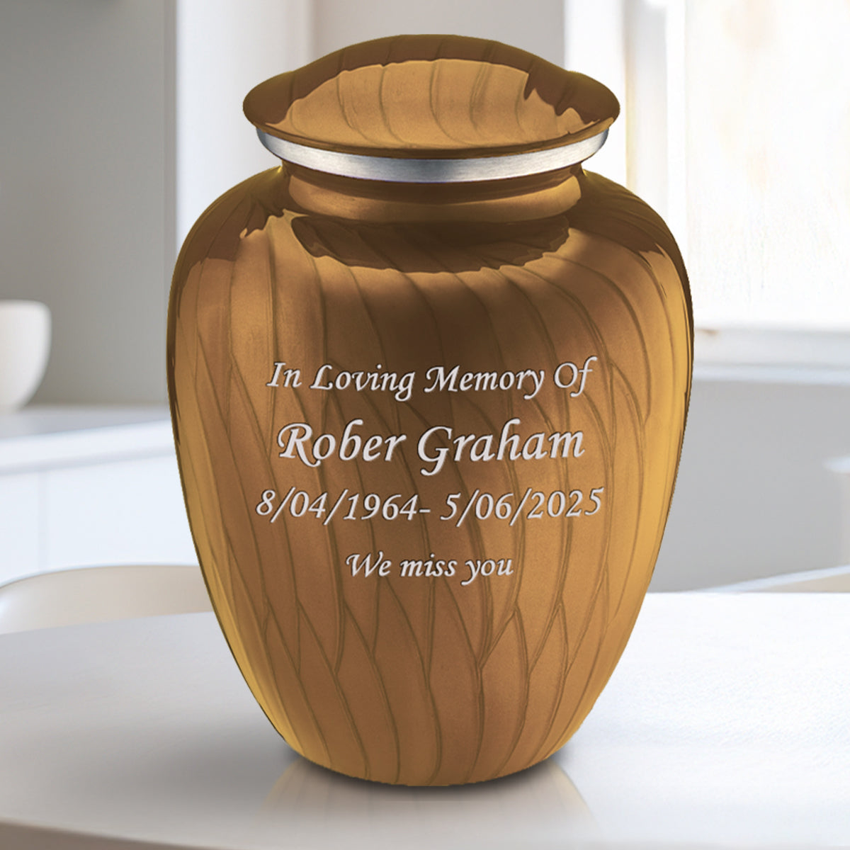Medium Embrace Pearl Gold Custom Engraved Cremation Urn